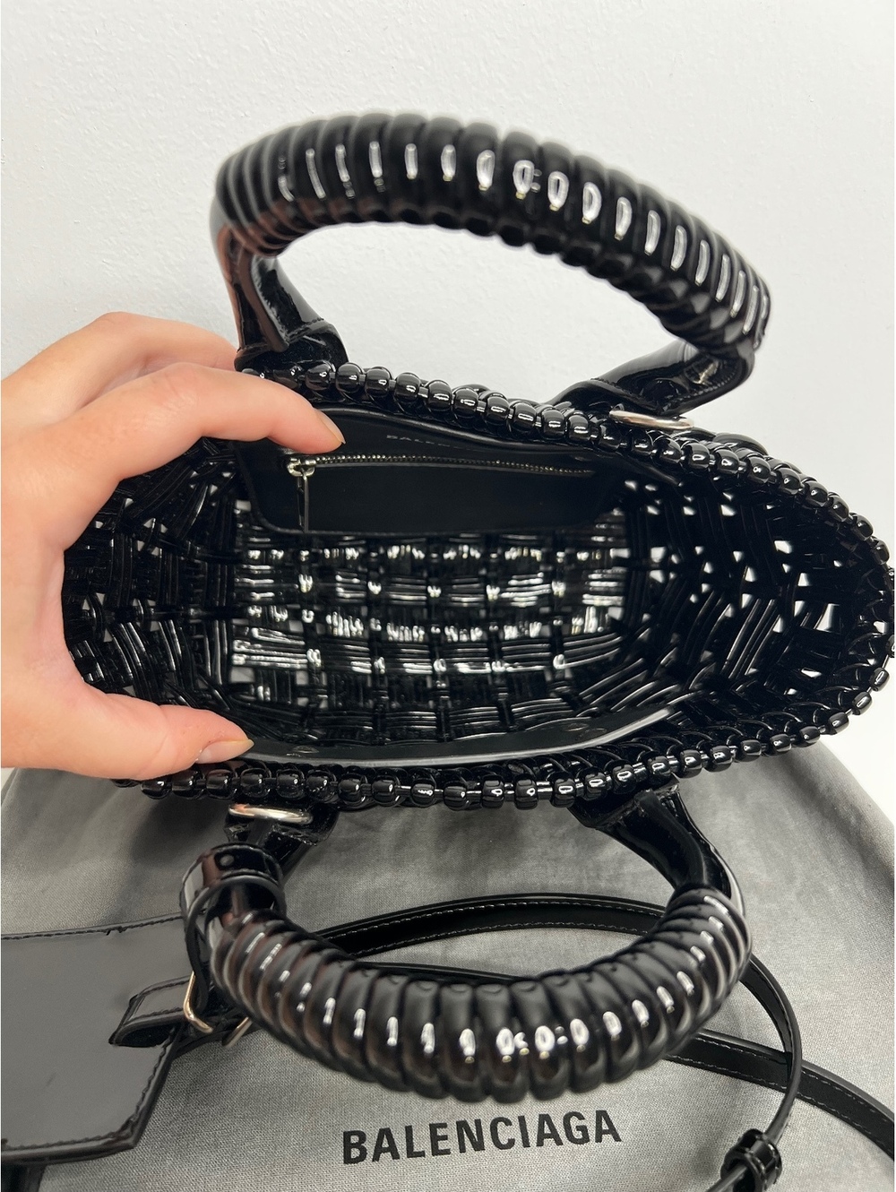 Balenciaga Bistro XXS Black Woven Basket Bag Mini Tote Crossbody Strap New - Picture 4 of 8